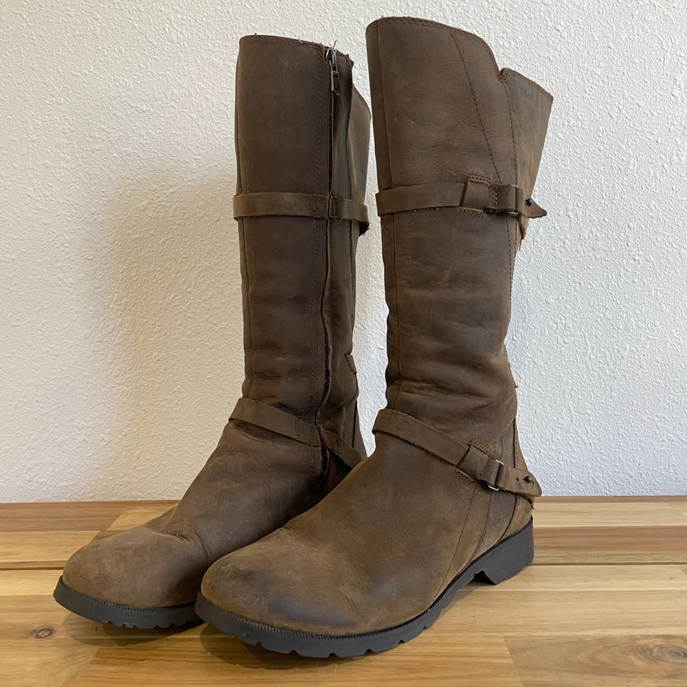 Teva | Brown De La Vina 1003011 Leather Side Zip Mid-Calf Riding Boots Size 8